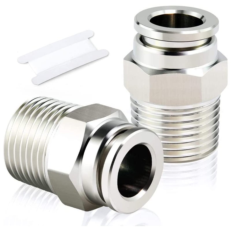 TAILONZ PNEUMATIC 304 Stainless Steel Male Straight 3/8 Inch Tube OD x 1/4 Inch NPT Thread Push to Connect Fittings PC-3/8-N2 (Pack of 2) - Image 1